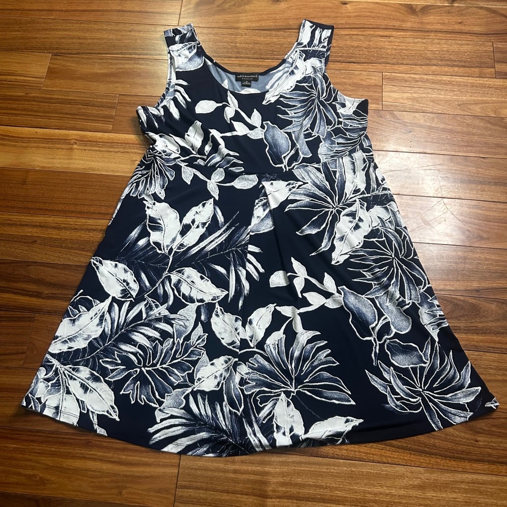 Connected Apparel Navy Floral Tank mini Dress Sleeveless Casual‎ Summer Size 16